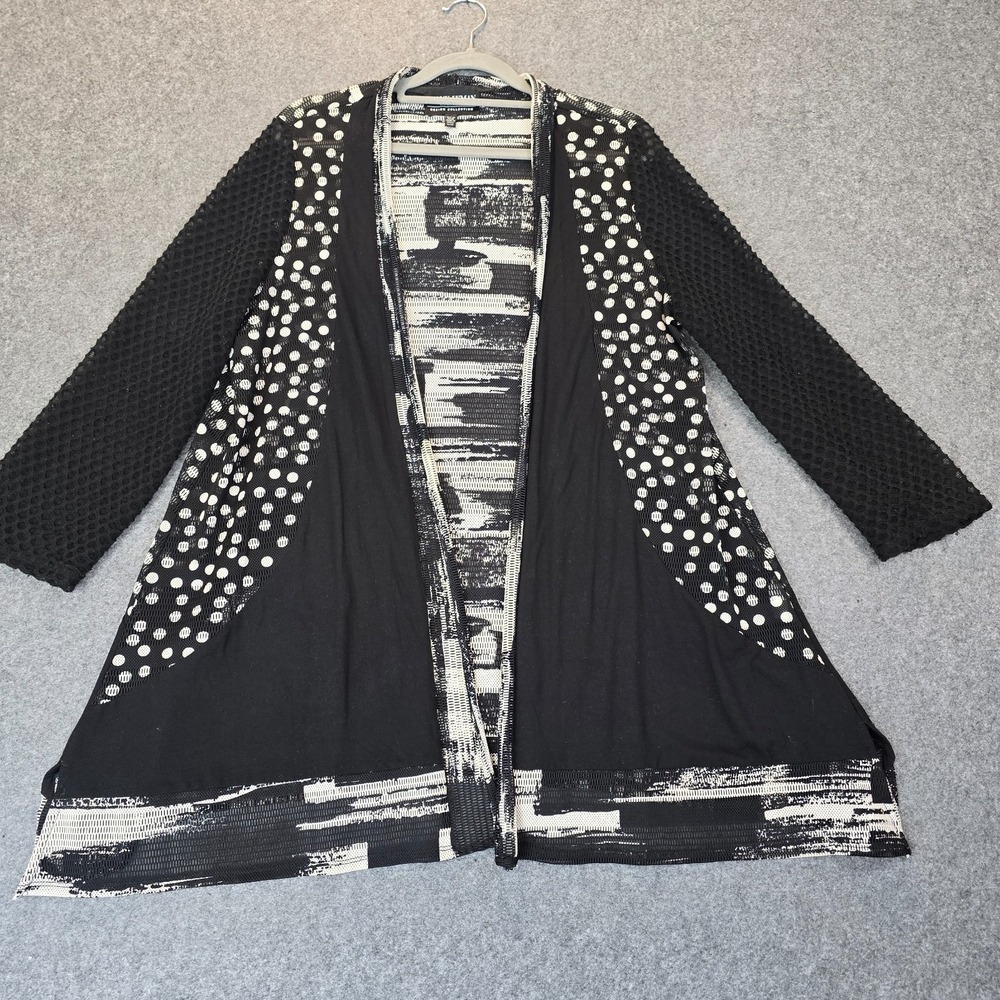 Frank Lyman Montreal Cardigan Top Womens XL Black White Open Front Long Sleeve
